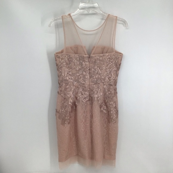BCBGMaxAzaria Abigail Lace Sequined Wedding Party Cocktail Dress Blush Size 6 - Picture 3 of 10